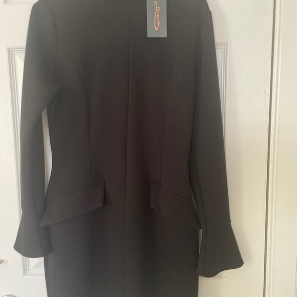 NWT Ofefan Black Long Sleeve Bodycon Dress | Bell Sleeves & Mock Neck - Picture 2 of 9